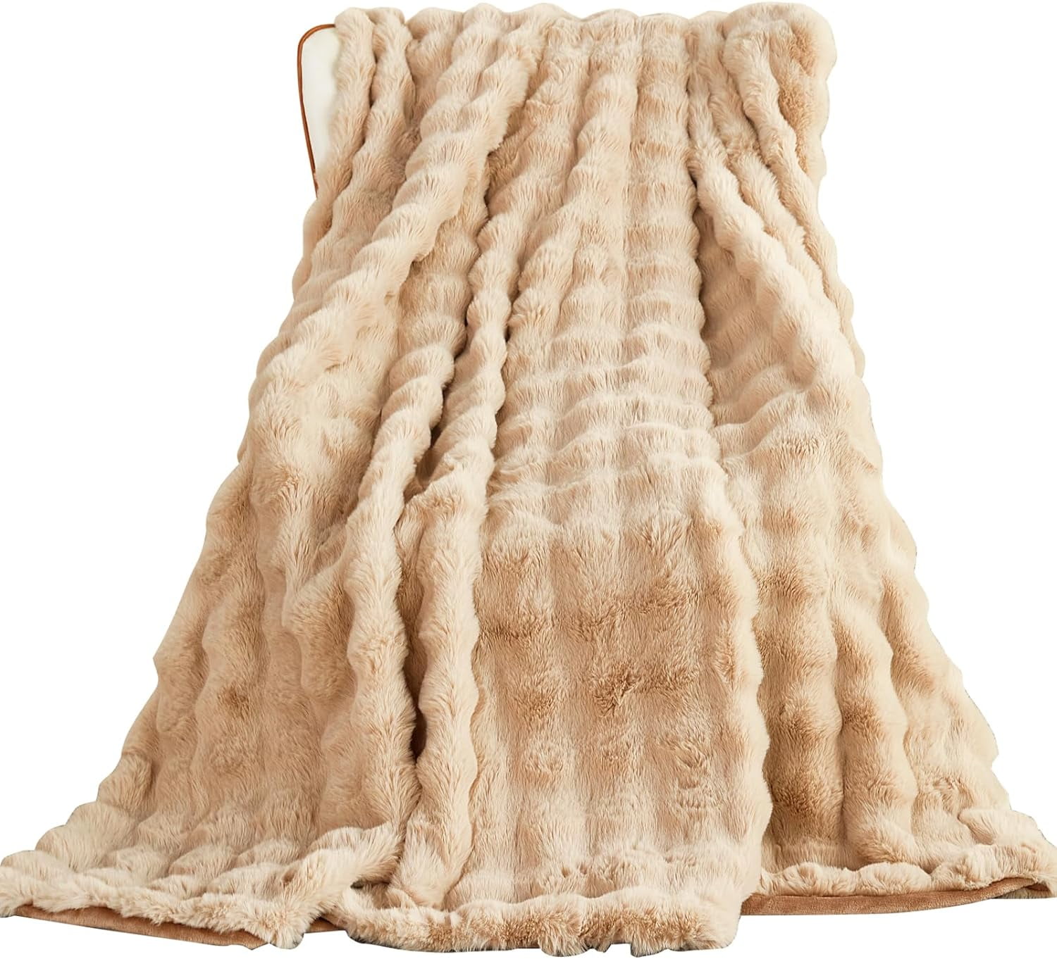 TOPCHANCES Faux Fur Throw Blankets, Soft Luxury Plush Blanket, Fleece Throw Blanket for Sofa Couch, Light Coffee, 78*63inches