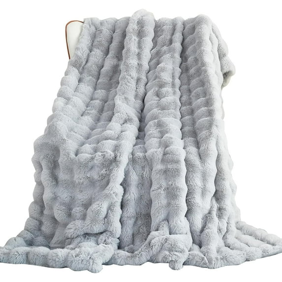 TOPCHANCES Faux Fur Throw Blankets, Soft Luxury Plush Blanket, Fleece Throw Blanket for Sofa Couch, Light Grey, 39*63inches