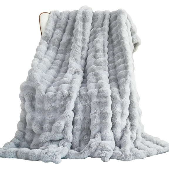 TOPCHANCES Faux Fur Throw Blankets, Soft Luxury Plush Blanket, Fleece Throw Blanket for Sofa Couch, Light Grey, 39*63inches