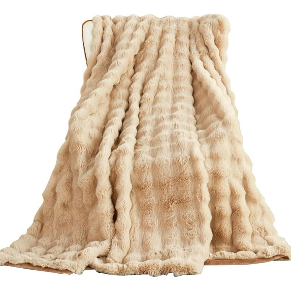 TOPCHANCES Faux Fur Throw Blankets, Soft Luxury Plush Blanket, Fleece Throw Blanket for Sofa Couch, Light Coffee, 51*63inches