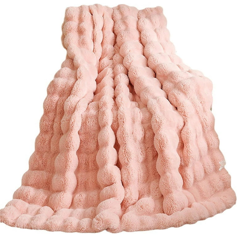 TOPCHANCES Faux Fur Throw Blankets Soft Luxury Rabbit Plush Blanket Fleece Throw Blanket for Sofa Couch Pink 39 63inches