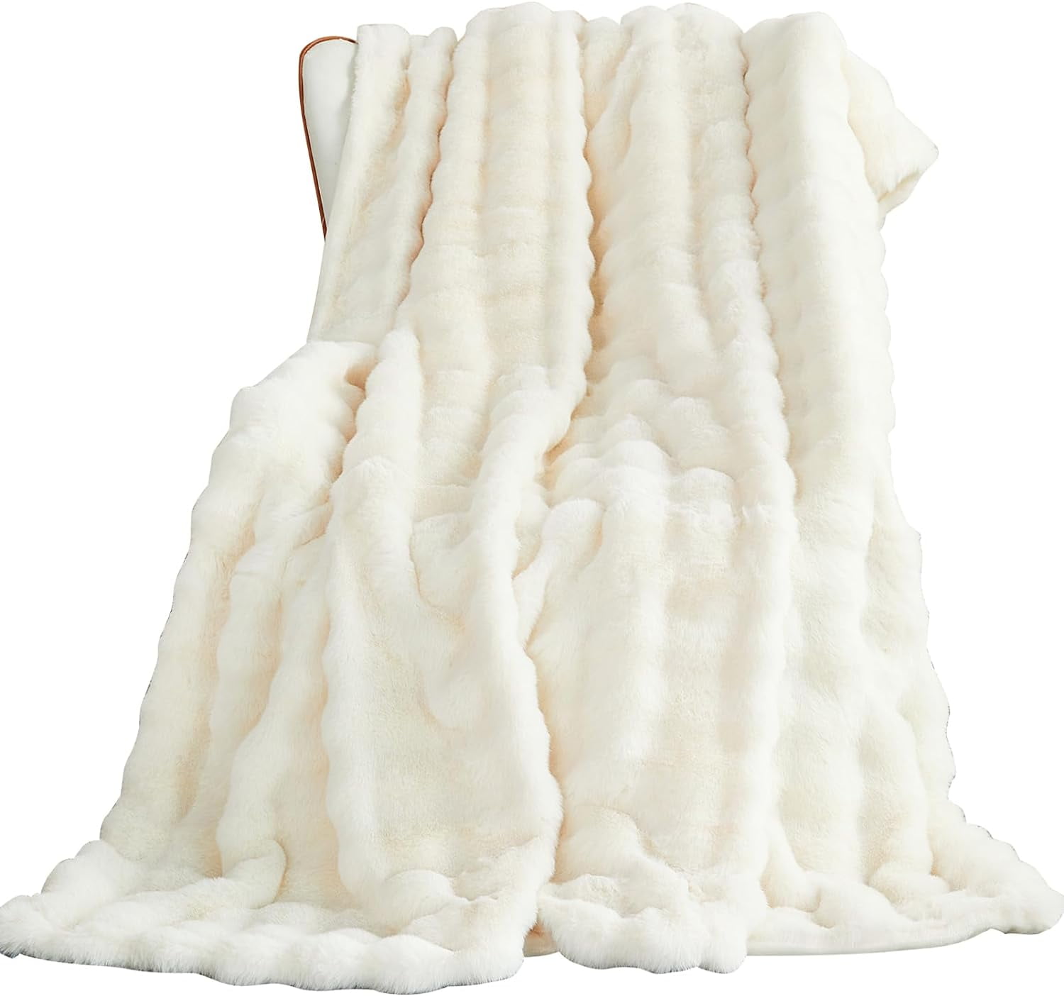 TOPCHANCES Faux Fur Throw Blankets, Soft Luxury Plush Blanket, Warm Fleece Throw Blanket for Bed Sofa Couch (White, 39*63in)