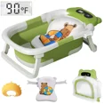 thumbnail image 1 of TOPCHANCES Foldable Baby Bathtub for Infants to Toddler, Portable Travel Bathtub with Thermometer & Bath Cushion & Bath Cap, Baby Bathtub for Newborn 0-12 Month (Green), 1 of 11
