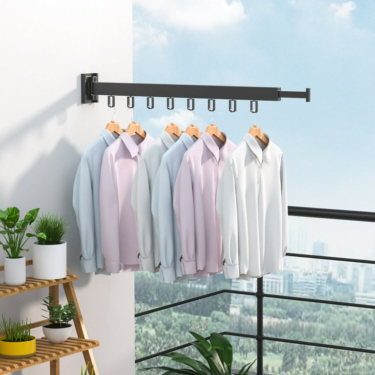 Folding Clothes Hanger Wall Mount Retractable Cloth Drying Rack