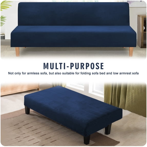 TOPCHANCES Folding Sofa Bed Futon Cover Velvet Stretch Slipcover Polyester Elastic Fabric All-Inclusive Cover Furniture Protector, Dark Blue