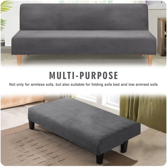 TOPCHANCES Folding Sofa Bed Futon Cover Velvet Stretch Slipcover Polyester Elastic Fabric All-Inclusive Cover Furniture Protector, Gray