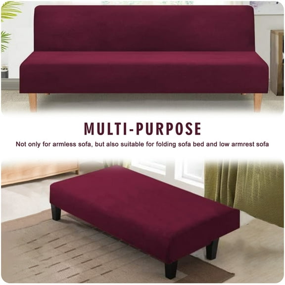 TOPCHANCES Folding Sofa Bed Futon Cover Velvet Stretch Slipcover Polyester Elastic Fabric All-Inclusive Cover Furniture Protector, Red