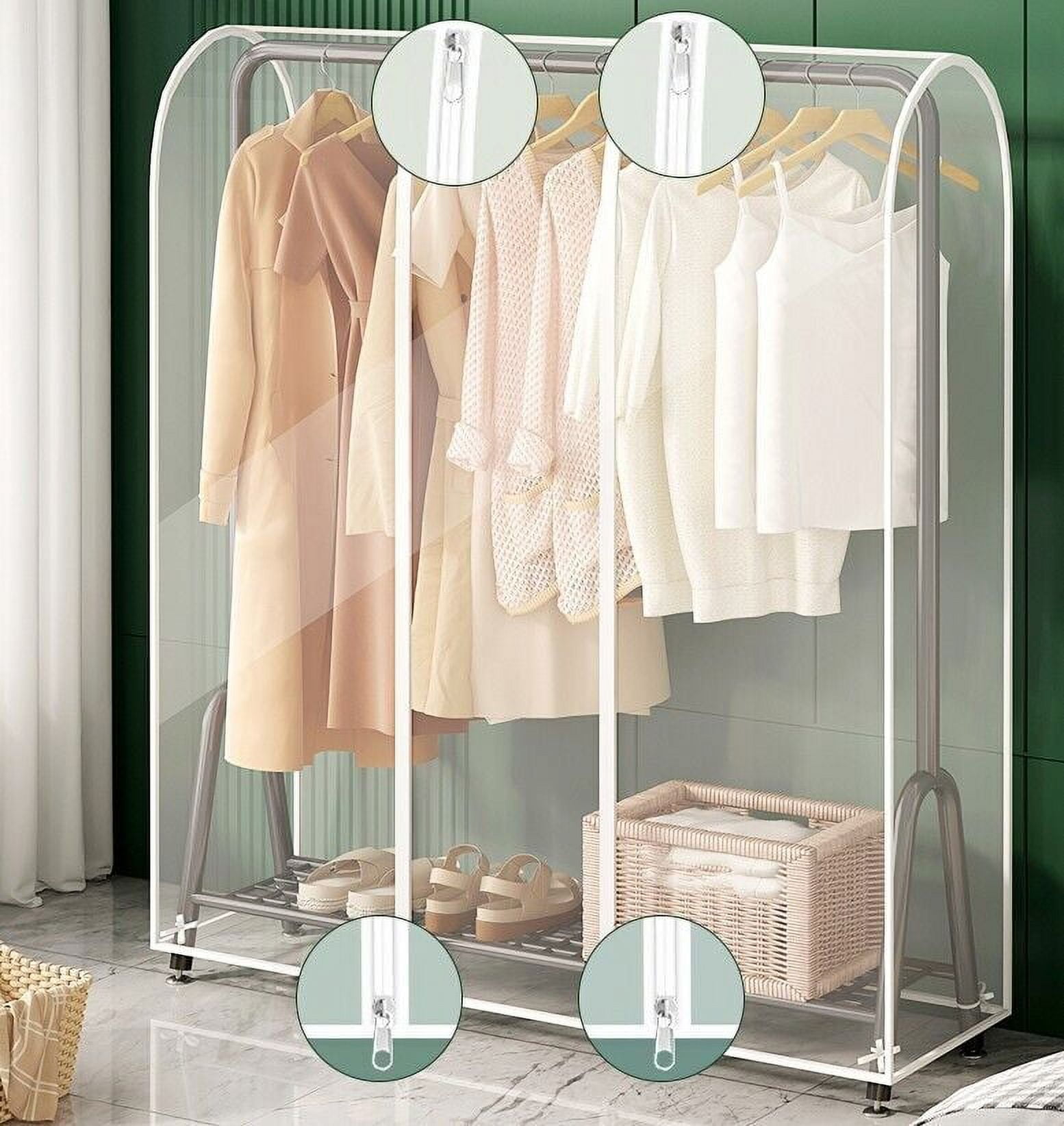 TOPCHANCES Garment Rack Cover, Transparent Clothes Rail Cover with 2 ...