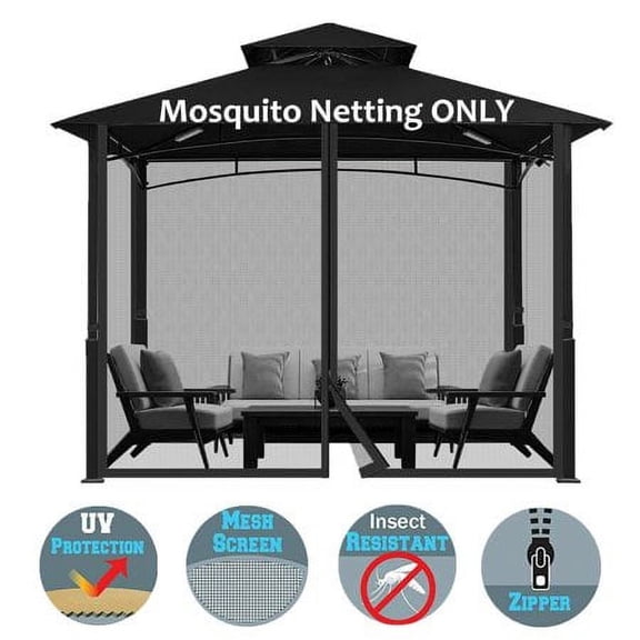 TOPCHANCES Gazebo Universal Replacement Mosquito Netting - Outdoor Gazebo Canopy 4-Panel Screen Walls with Zipper for 10' x 12' Gazebo (Mosquito Net Only)