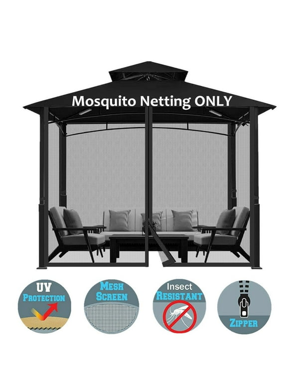 TOPCHANCES Gazebo Universal Replacement Mosquito Netting - Outdoor Gazebo Canopy 4-Panel Screen Walls with Zipper for 12' x 12' Gazebo (Mosquito Net Only)