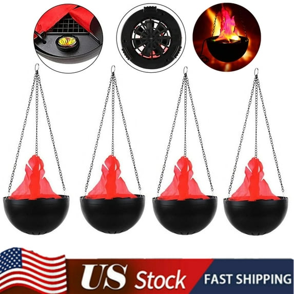 TOPCHANCES Halloween 3D LED Fake Fire Flame Light, Artificial Flickering Flame Lamp Campfire Effect Hanging Lamp for Christmas Festival Event Party Club Decoration (4 Pack)