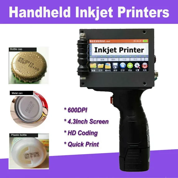TOPCHANCES Handheld Inkjet Printer, Portable Inkjet Printer with 4.3 Inch Touchscreen, 600DPI HD Resolution, Black