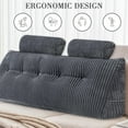 thumbnail image 1 of TOPCHANCES Headboard Reading Pillow with Pocket, King Size Triangular Wedge Bedside Backrest Support Cushion with Detachable Neck Roll Pillows, Grey, 76x8x20 Inches, 1 of 18