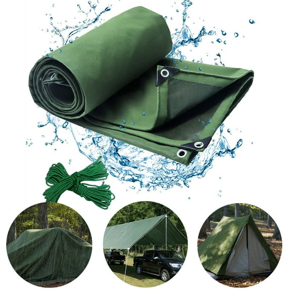 TOPCHANCES Heavy Duty Canvas Tarp Waterproof Tarp 19.4oz Canvas Tarp Extra Thick Waterproof Tarpaulin Full Sizes (6.6' x 9.8', Green)