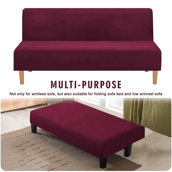 TOPCHANCES High elastic Polyester Thick Velvet Sofa Cover Stretch Sofa Bed Cover Futon Slipcover Full Folding Elastic Armless Non-Slip Settee Folding Couch Sofa, Red