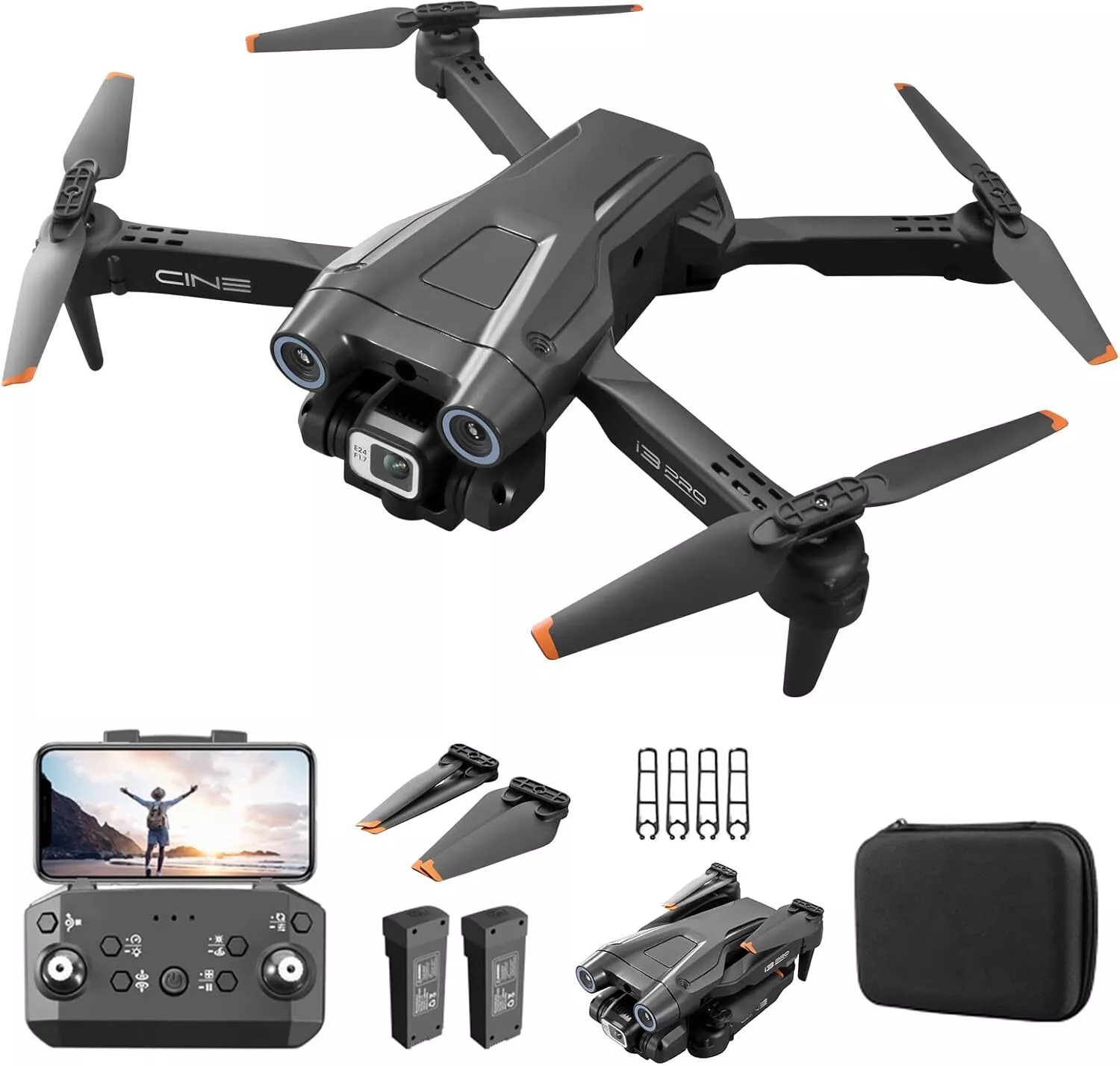 TOPCHANCES I3 PRO FPV Drone with 4K Dual Cameras, RC Quadcopter for Kids Adults with Altitude Hold, One Key Landing, Obstacle Avoidance, Headless Mode, 2 Batteries (Black)