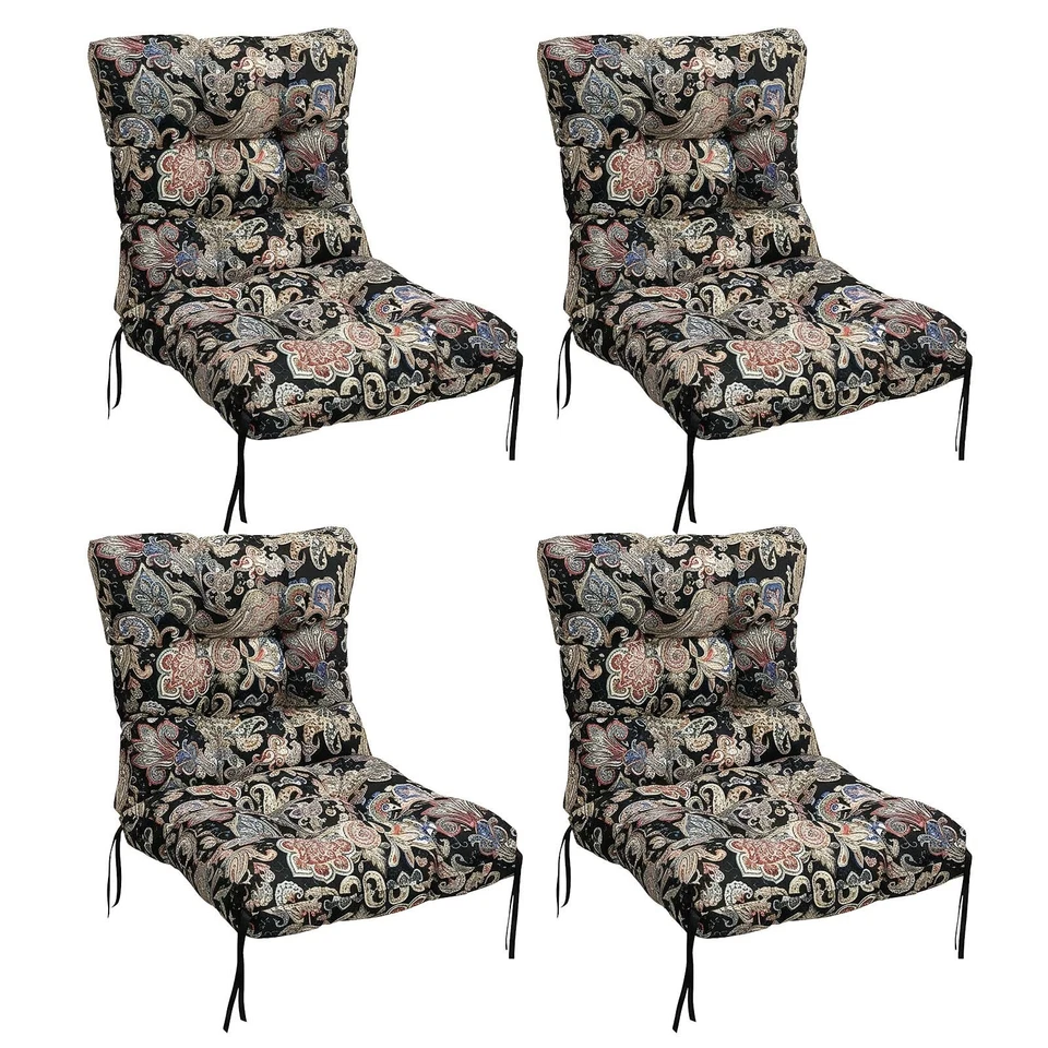 TOPCHANCES Indoor/Outdoor Chair Cushions 42'' x 21'' x 3", Waterproof Tufted Thick Patio Wicker Chair Seat Cushion Rocking Chair Cushion (Black & Printed, Set of 4)