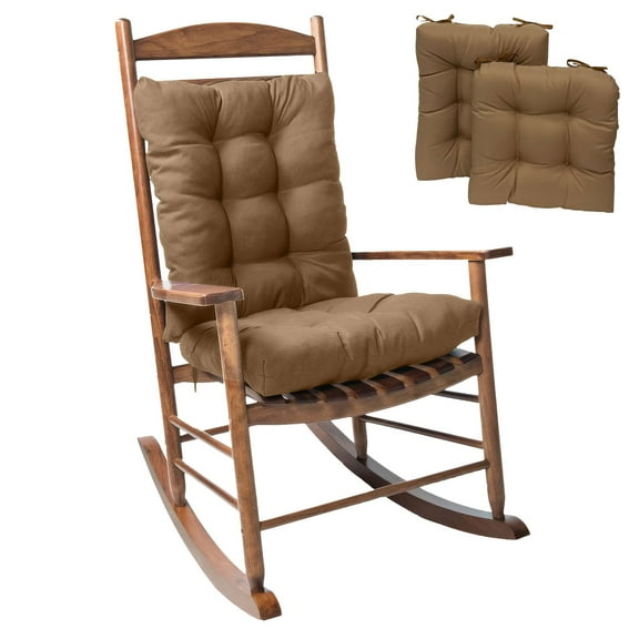 TOPCHANCES Indoor/Outdoor Rocking Chair Cushions Set, 2 Piece Tufted Comfortable Cushions for Rocking Chairs with Non-Slip Ties, Khaki