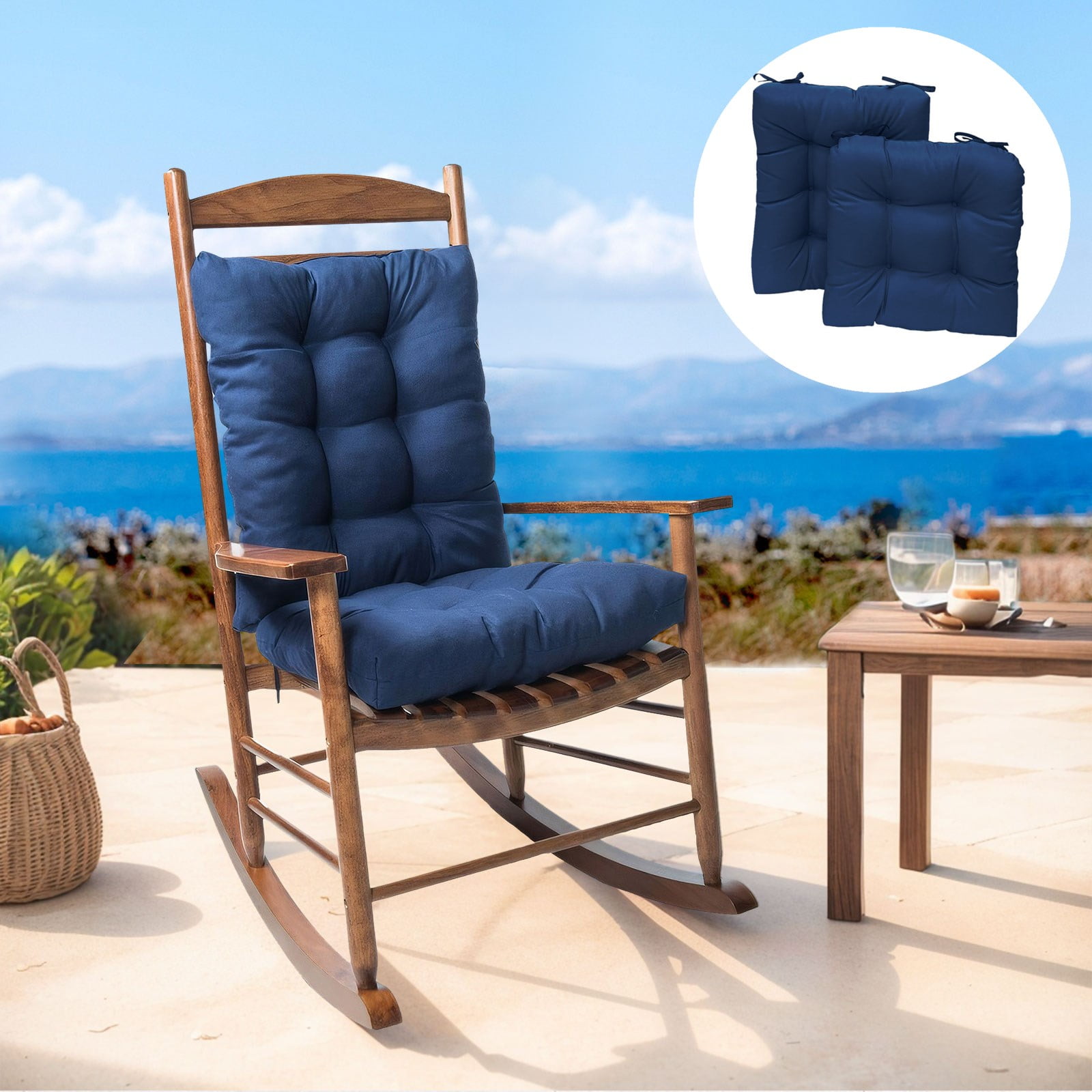 TOPCHANCES 2 Piece Rocking Chair Cushion Set with Non-Slip Ties, Swing  Beach Cushion, Patio Chair Cushions, Seat Cushion + Back Cushion -  Walmart.com, image size:1600x1600