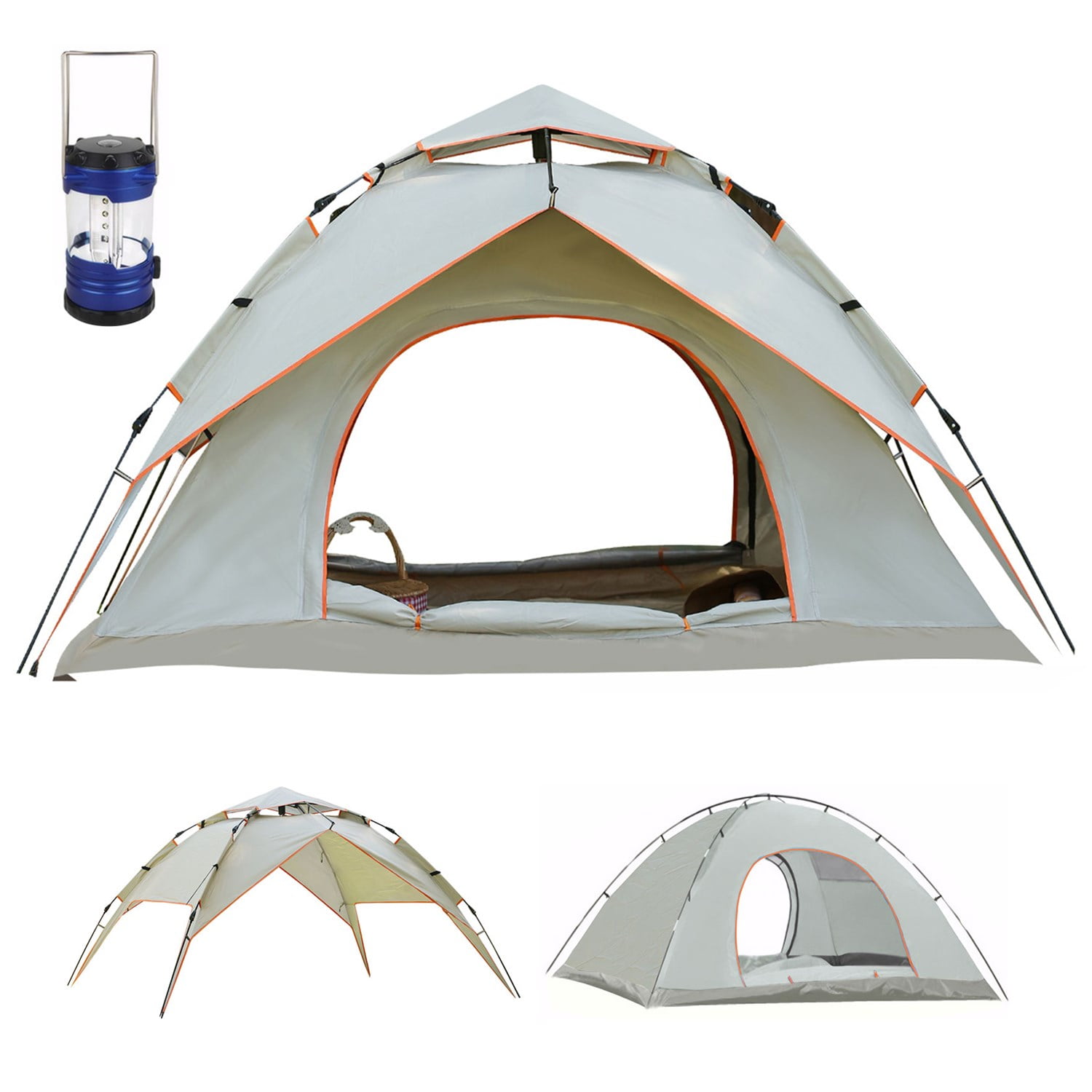 TOPCHANCES Instant Pop Up Tent 3-4 Person Family Camping Tent Easy Set Up Tent Portable Waterproof Dome Tent with Camping Lamp for Camping Hiking & Traveling, Beige #B