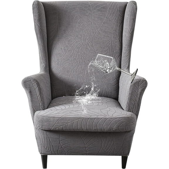 TOPCHANCES Jacquard Wingback Chair Slipcovers, 2-Piece Stretch Spandex Wing Chair Covers, Waterproof Wingback Armchair Sofa Slipcover for Living Room Bedroom ( Dark Gray )