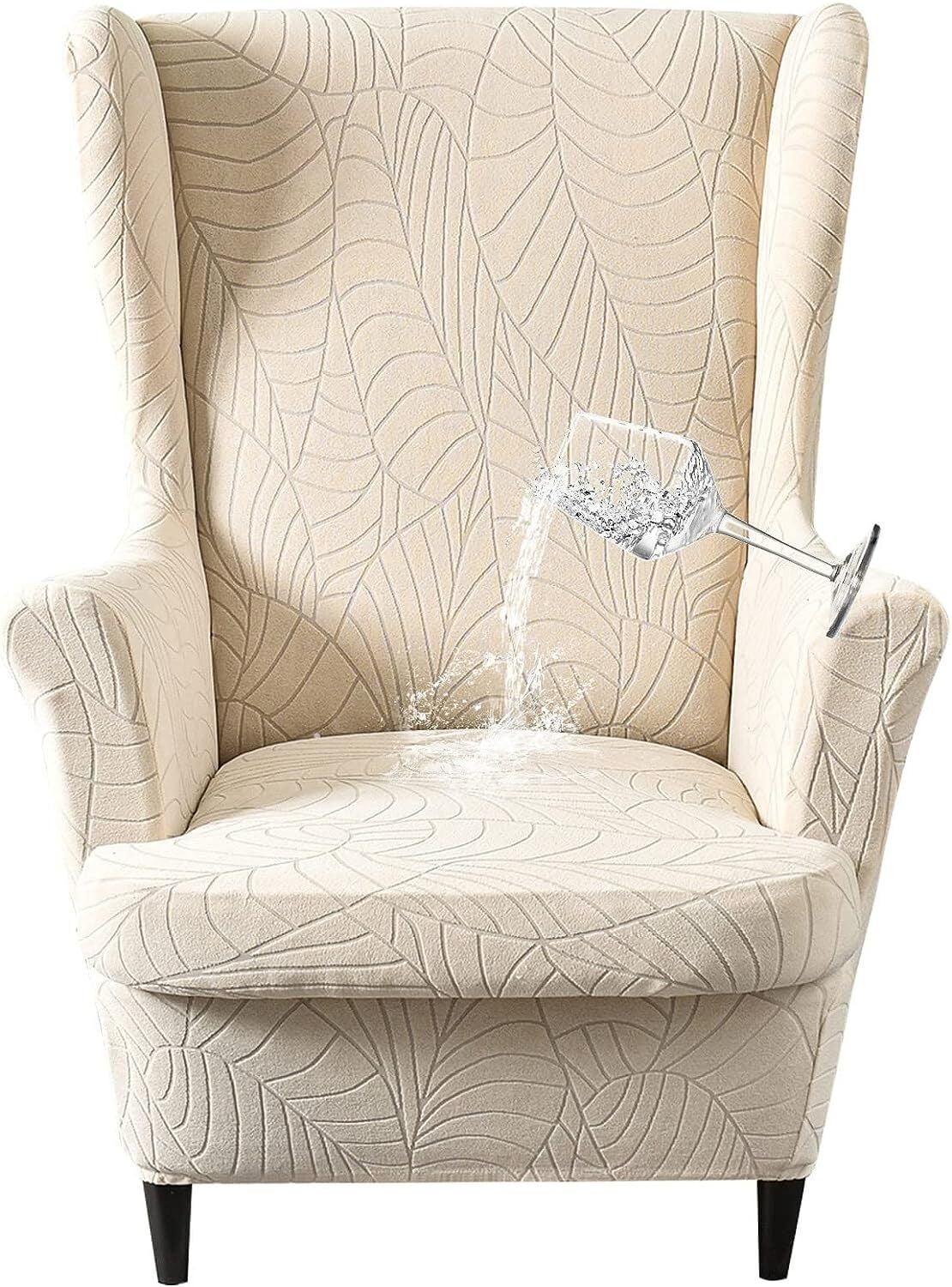 TOPCHANCES Jacquard Wingback Chair Slipcovers, 2Piece Stretch Spandex