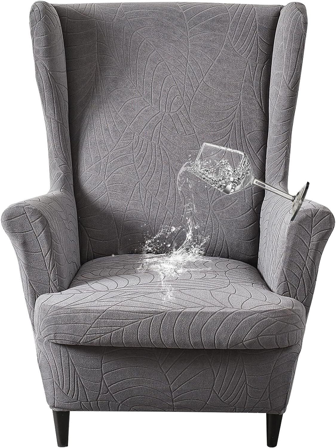 TOPCHANCES 2Piece Jacquard Wingback Chair Slipcovers with Separate