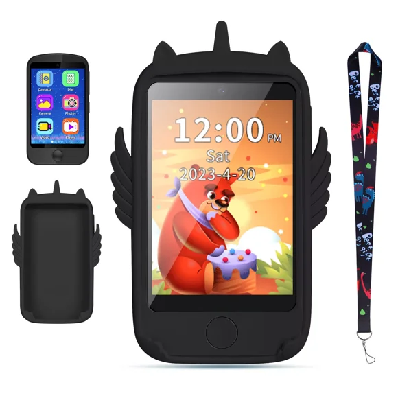 TOPCHANCES Kids Toy Phone for Toddlers, Electronic Learning Toy with Phone Calls, 19 Educational Games, Camera, Christmas Birthday Gifts for Boys Girls Age 3-12, Black