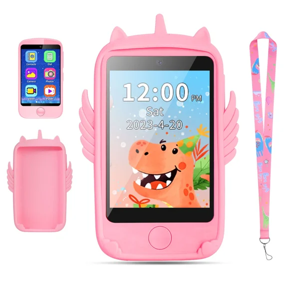 TOPCHANCES Kids Toy Phone for Toddlers, Electronic Learning Toy with Phone Calls, 19 Educational Games, Camera, Christmas Birthday Gifts for Boys Girls Age 3-12, Pink