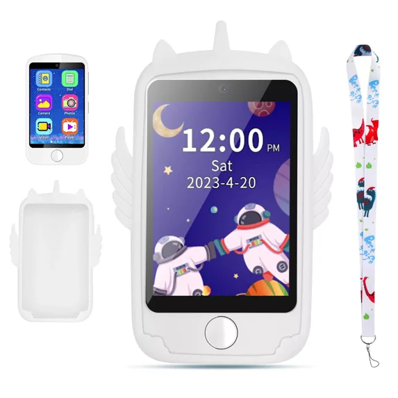 TOPCHANCES Kids Toy Phone for Toddlers, Electronic Learning Toy with Phone Calls, 19 Educational Games, Camera, Christmas Birthday Gifts for Boys Girls Age 3+, White