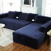 TOPCHANCES L Shape Couch Covers, Soft Velvet Sectional Sofa Cover, Stretch Furniture Protector Couch Slipcover for L Shape(3 Seater+4  Seater), Navy Blue