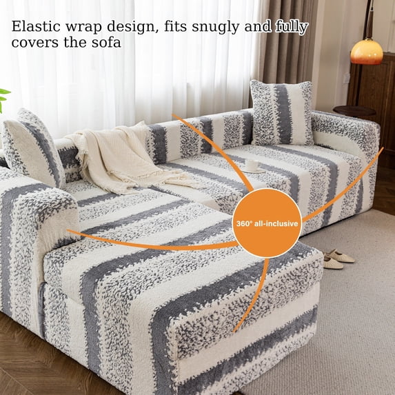 TOPCHANCES L-Shape Sectional Sofa Cover, Stretch Plush Couch Cover, Slipcovers for Sectional Sofa Chaise Lounge Cover with 2pcs Pillowcases (3-Seater+4-Seater, Grey)