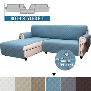TOPCHANCES L Shape Sofa Cover, Reversible Chaise Lounge Slipcovers, Waterproof Sectional Couch Cover, Furniture Protector for Pets Kids (Large Size, Grey Blue)