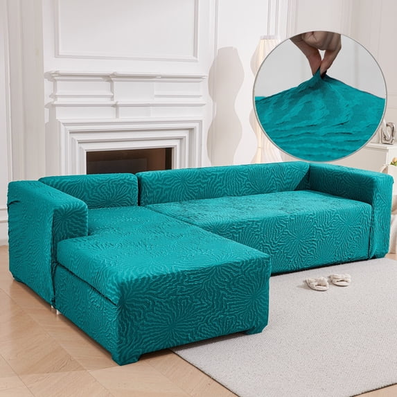 TOPCHANCES L Shape Sofa Cover, Sectional Couch Slipcover with 2pcs Pillowcases, Spandex Non Slip Furniture Protector for L-Shape 3 Seater + 4 Seater Corner Couch (Blue)