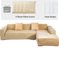 thumbnail image 1 of TOPCHANCES L Shape Sofa Covers Stretch 2 Piece Sectional Couch Slipcovers Furniture Protector  3+4 Seater, with 4pcs Pillowcases, Beige, 1 of 11