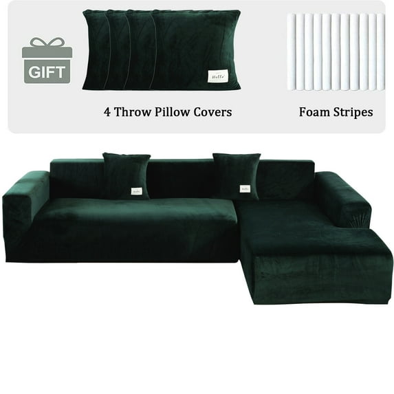 TOPCHANCES L Shape Sofa Covers Stretch 2 Piece Sectional Couch Slipcovers Furniture Protector 3+4 Seater, with 4pcs Pillowcases, Dark Green