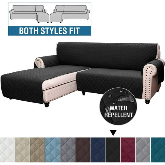 TOPCHANCES L-Shaped Sofa Cover, Sectional Couch Cover, Reversible Sofa Slipcovers, Furniture Protector for Pets Kids (X-Large Size, Black)