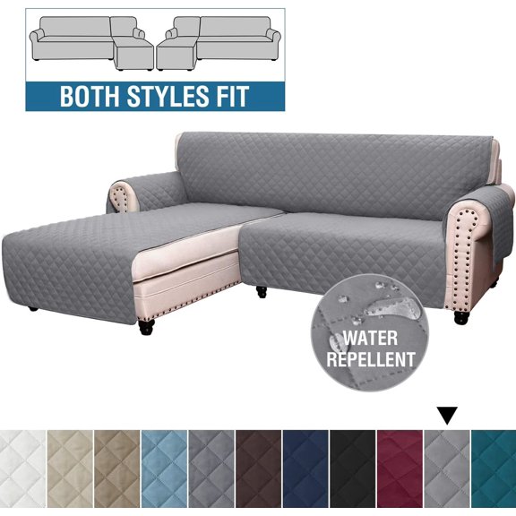 TOPCHANCES L-Shaped Sofa Cover, Sectional Couch Cover, Reversible Sofa Slipcovers, Suitable for 82 Inch Backrest Width Sofa, Light Gray
