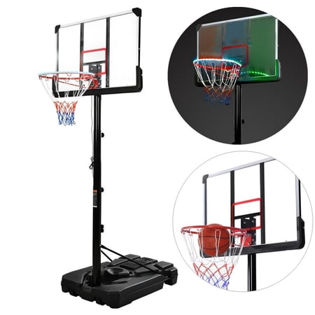 TOPCHANCES LED Basketball Hoop Outdoor Portable Basketball Goal Adjustable Height 6.6-10FT for Adults, Teens Backboard Stand