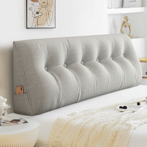TOPCHANCES Large Bed Wedge Pillow, Headboard Triangular Backrest Reading Pillow with a Side Pocket(Light Grey, 59 x 7.8 x 20 inch)
