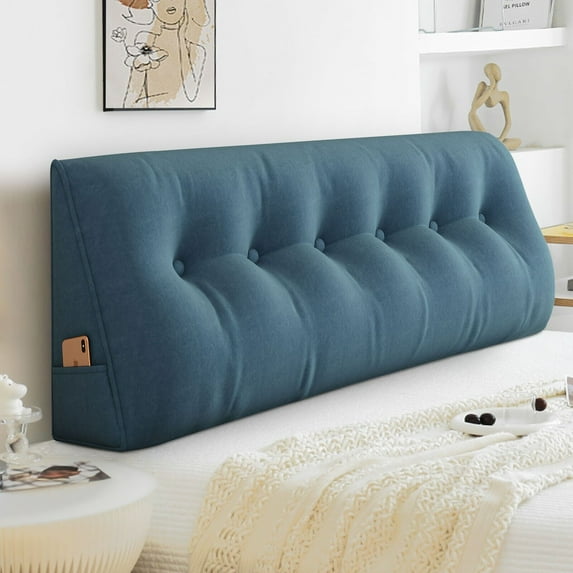 TOPCHANCES Large Bed Wedge Pillow, Headboard Triangular Backrest Reading Pillow with a Side Pocket(Ocean Blue, 79 x 7.8 x 20 inch)