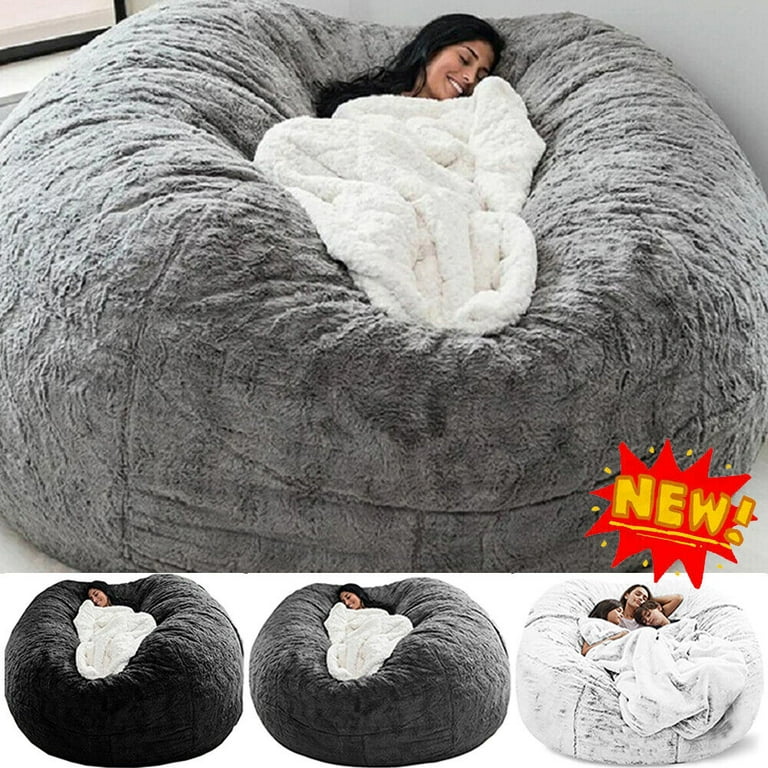 TOPCHANCES Large Sofa Sack Soft Bean Bag Lounger Cover Snow Light Grey No Stuffing 6x3 ft Walmart