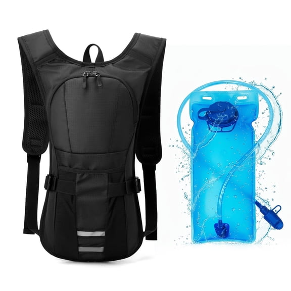 TOPCHANCES Lightweight Hydration Backpack, Running Backpack with 2L Water Bladder, Breathable Reflective Water Daypack for Hiking Running Cycling (Black)