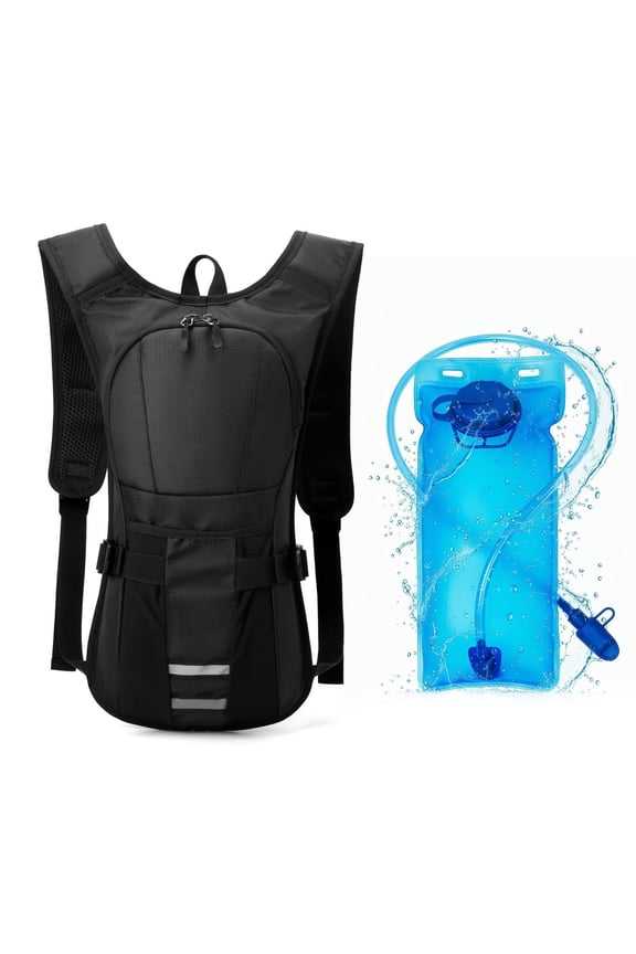 Lightweight Hydration Backpack, Running Backpack with 2L Water Bladder, Breathable Reflective Water Daypack for Hiking Running Cycling (Black)