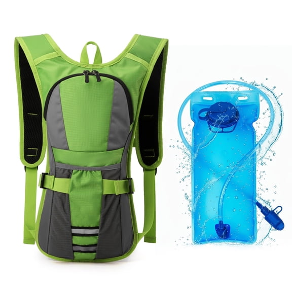 TOPCHANCES Lightweight Hydration Backpack, Running Backpack with 2L Water Bladder, Breathable Reflective Water Daypack for Hiking Running Cycling (Green)