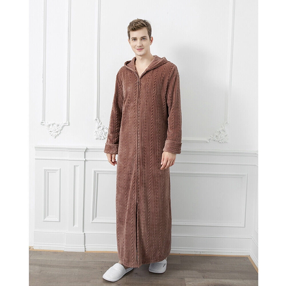 TOPCHANCES Long Hooded Robe for Men Women, Winter Flannel Thick Warm Bathrobes with Pockets