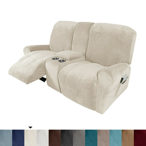 TOPCHANCES Loveseat Recliner Cover, Couch Slipcover for Double Recliner, 2-Seat Sofa Cover with Center Console Cover, Furniture Protector for Kids Dogs Pets ( Beige )
