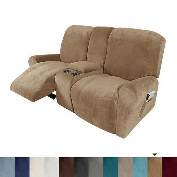TOPCHANCES Loveseat Recliner Cover, Couch Slipcover for Double Recliner, 2-Seat Sofa Cover with Center Console Cover, Furniture Protector for Kids Dogs Pets ( Taupe )