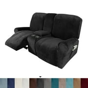 TOPCHANCES Loveseat Recliner Cover, Couch Slipcover for Double Recliner, 2-Seat Sofa Cover with Center Console Cover, Furniture Protector for Kids Dogs Pets ( Black )