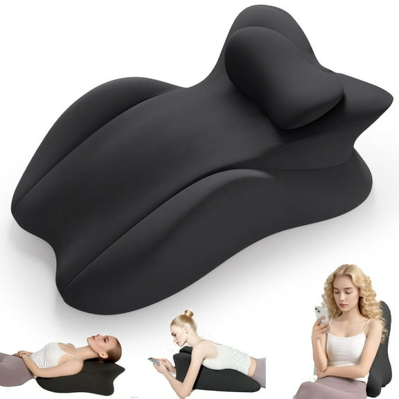 TOPCHANCES Lumbar Support Pillow, Memory Foam Back Support Cushion, Orthopaedic Bed Wedge Pillow with Removable Headrest, Ergonomic Backrests for Back, Neck, Lumbar & Legs (Black)